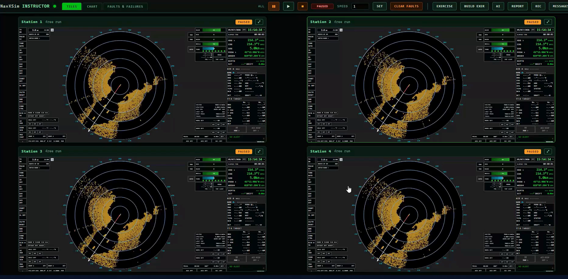 Instructor console monitoring multiple trainee radar stations