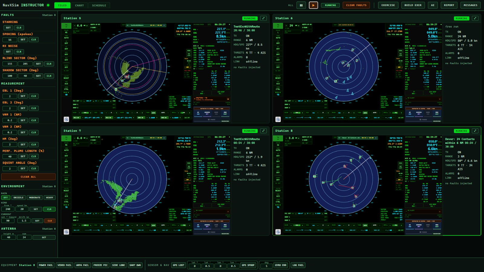Instructor console monitoring multiple trainee radar stations
