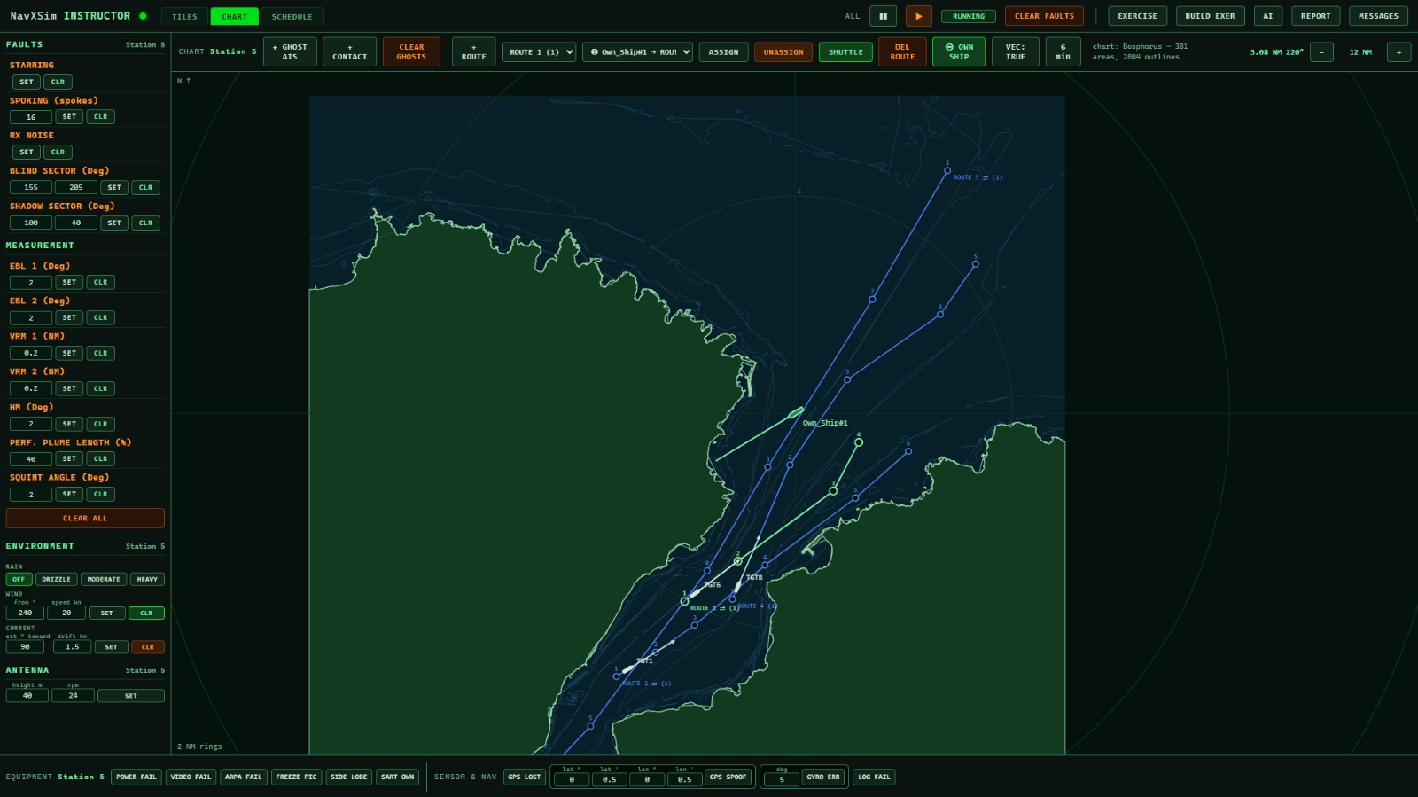 Tactical chart with live vessel and AIS contact control